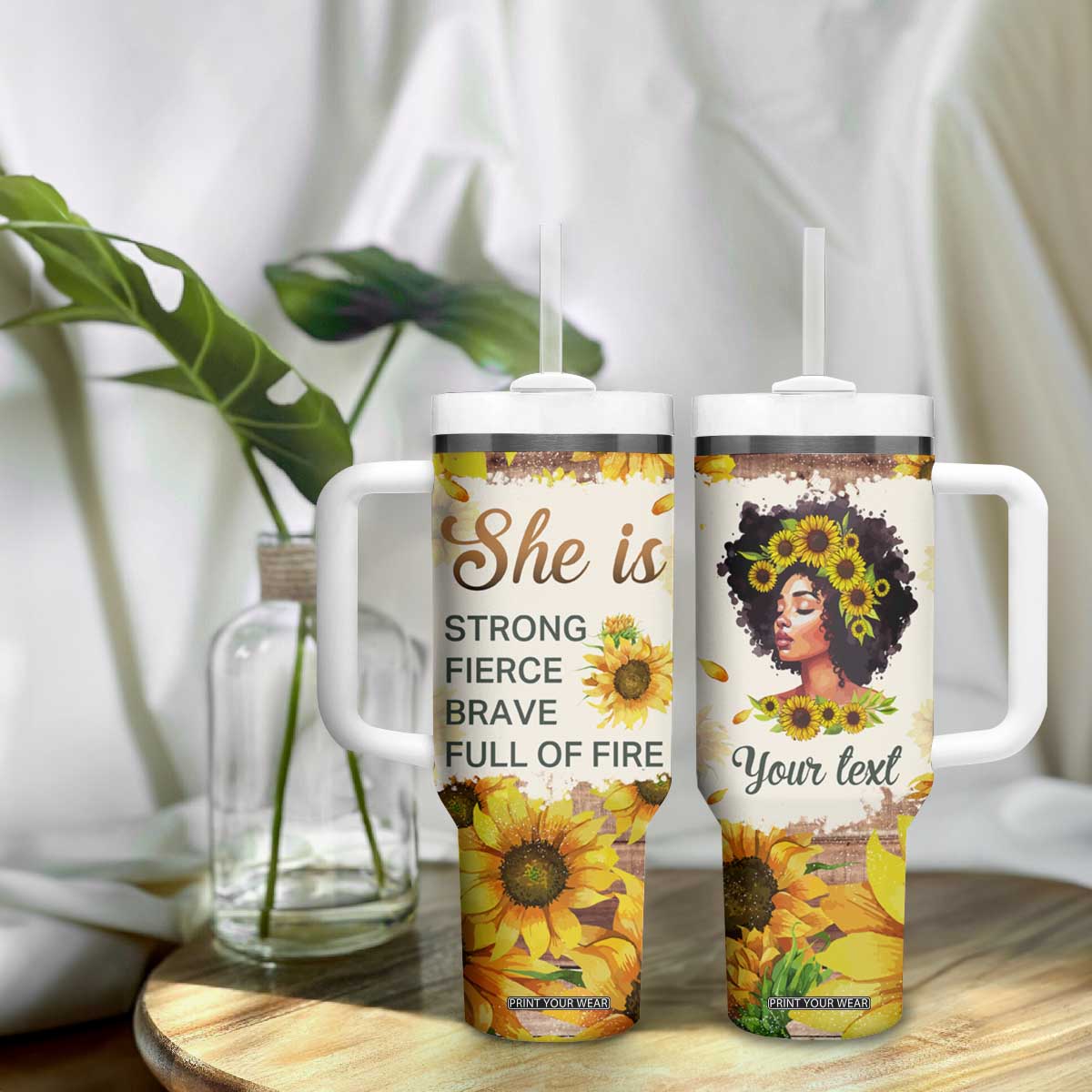 Black Woman She Is Strong Fierce Brave Full Of Fire Tumbler With Handle Personalized TS04 Print Your Wear