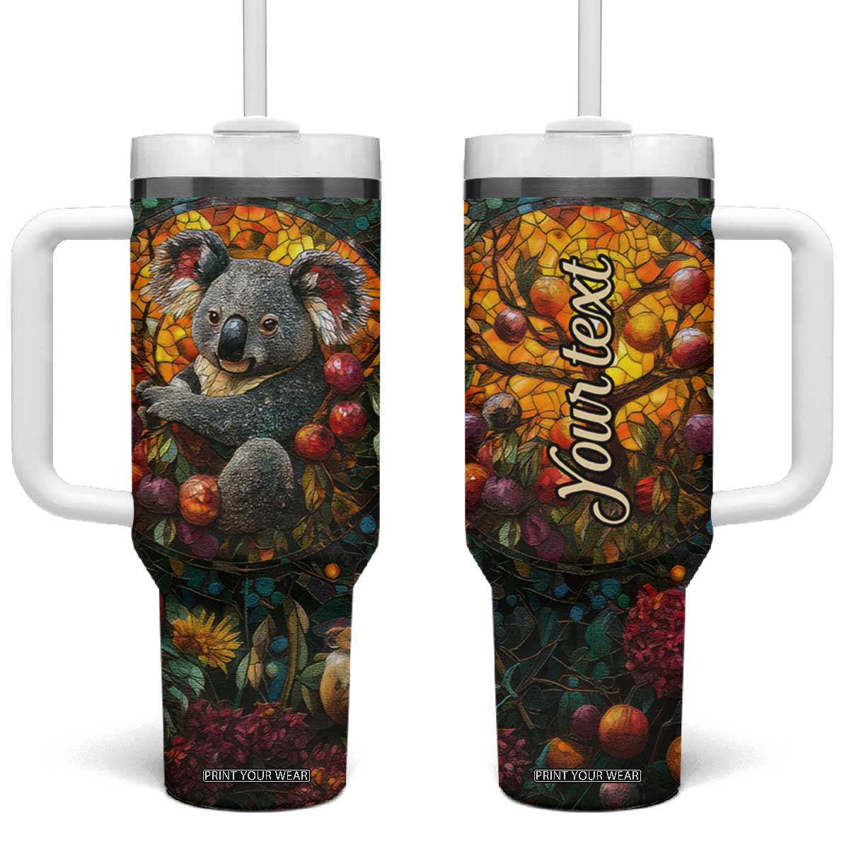 Koala Crystal Mosaic Tumbler With Handle Personalized TS04 One Size: 40 oz Multicolor Print Your Wear