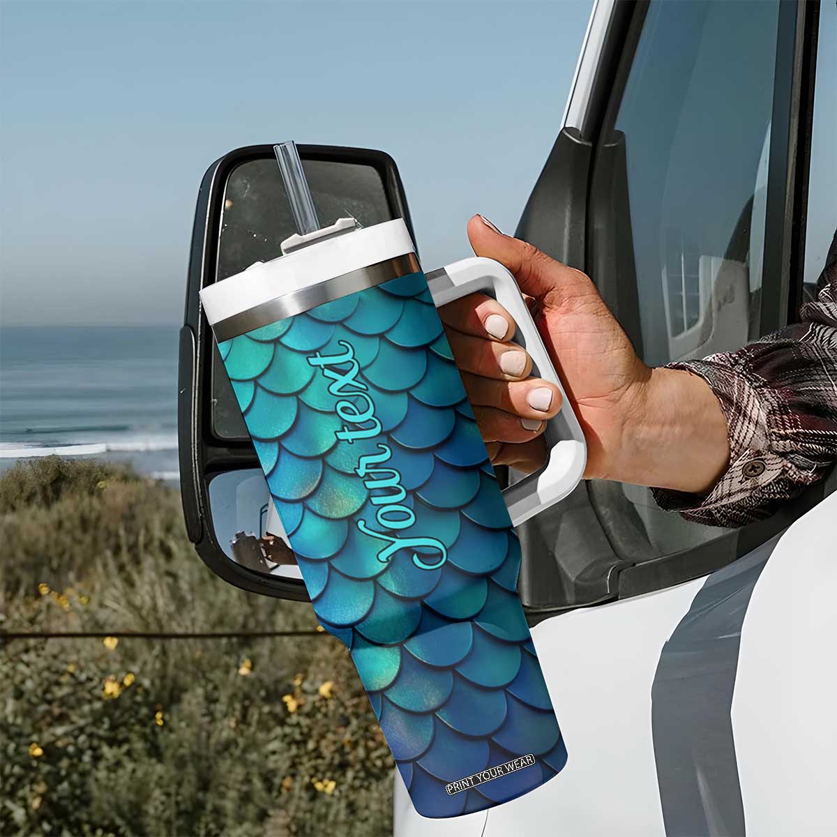 Mermaid Scales Pattern Tumbler With Handle Personalized TS04 Print Your Wear