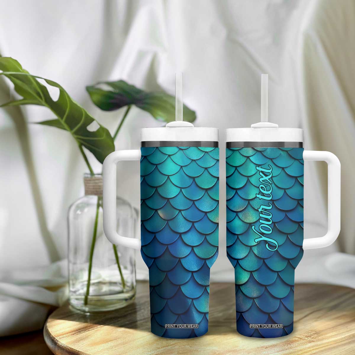 Mermaid Scales Pattern Tumbler With Handle Personalized TS04 Print Your Wear