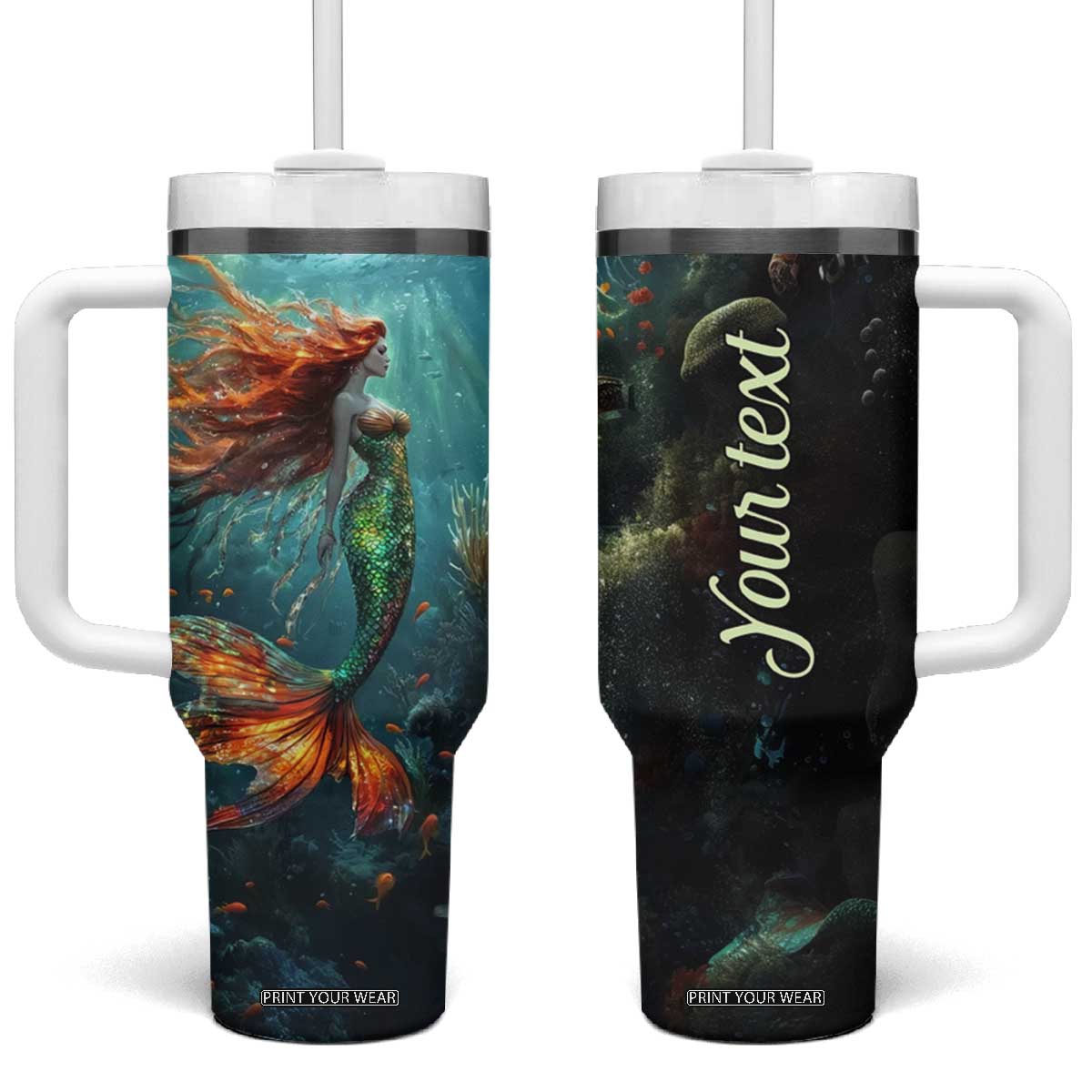 Mermaid Ocean Tumbler With Handle Personalized TS04 One Size: 40 oz Multicolor Print Your Wear