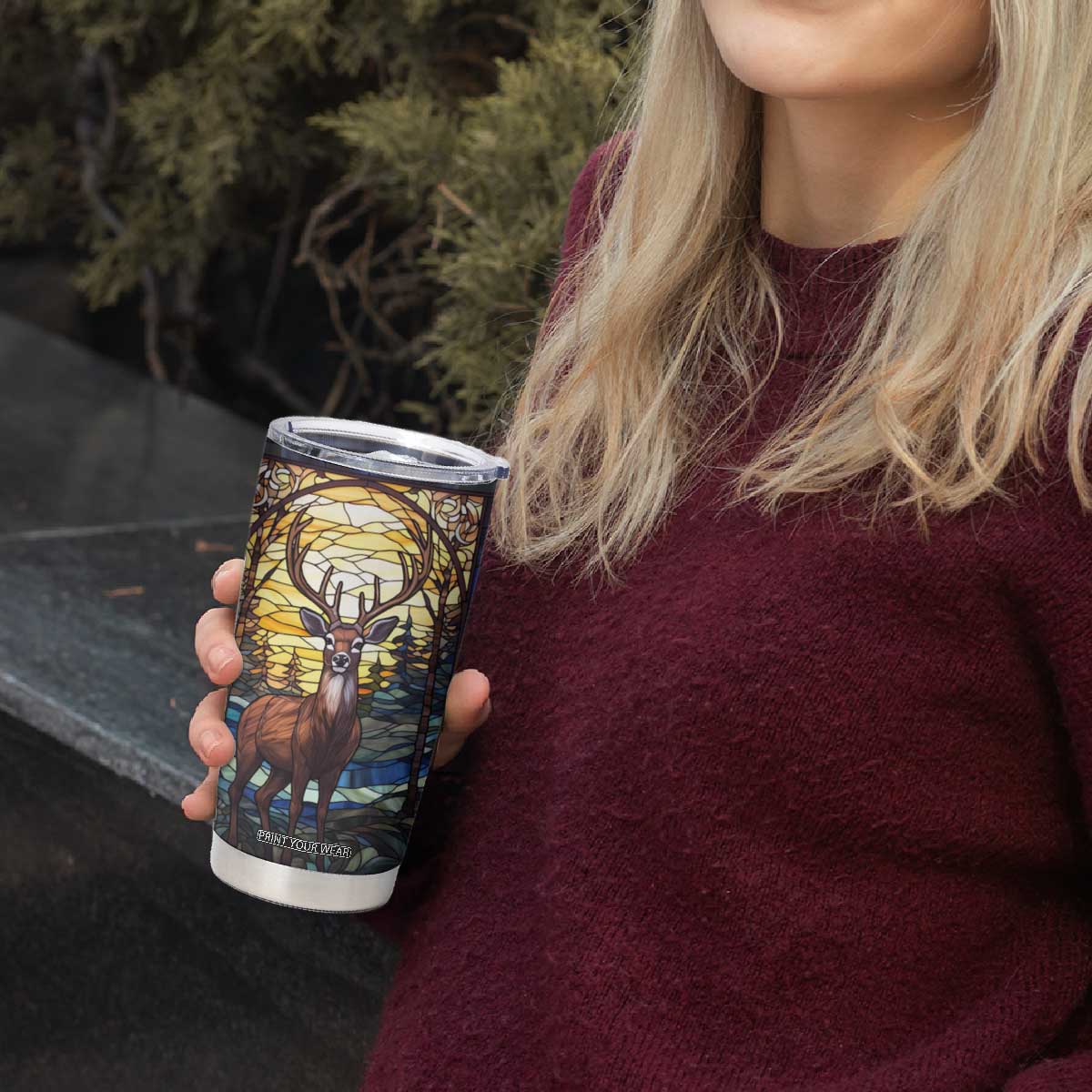 Deer Stained Glass Tumbler Cup Personalized TS04 Print Your Wear