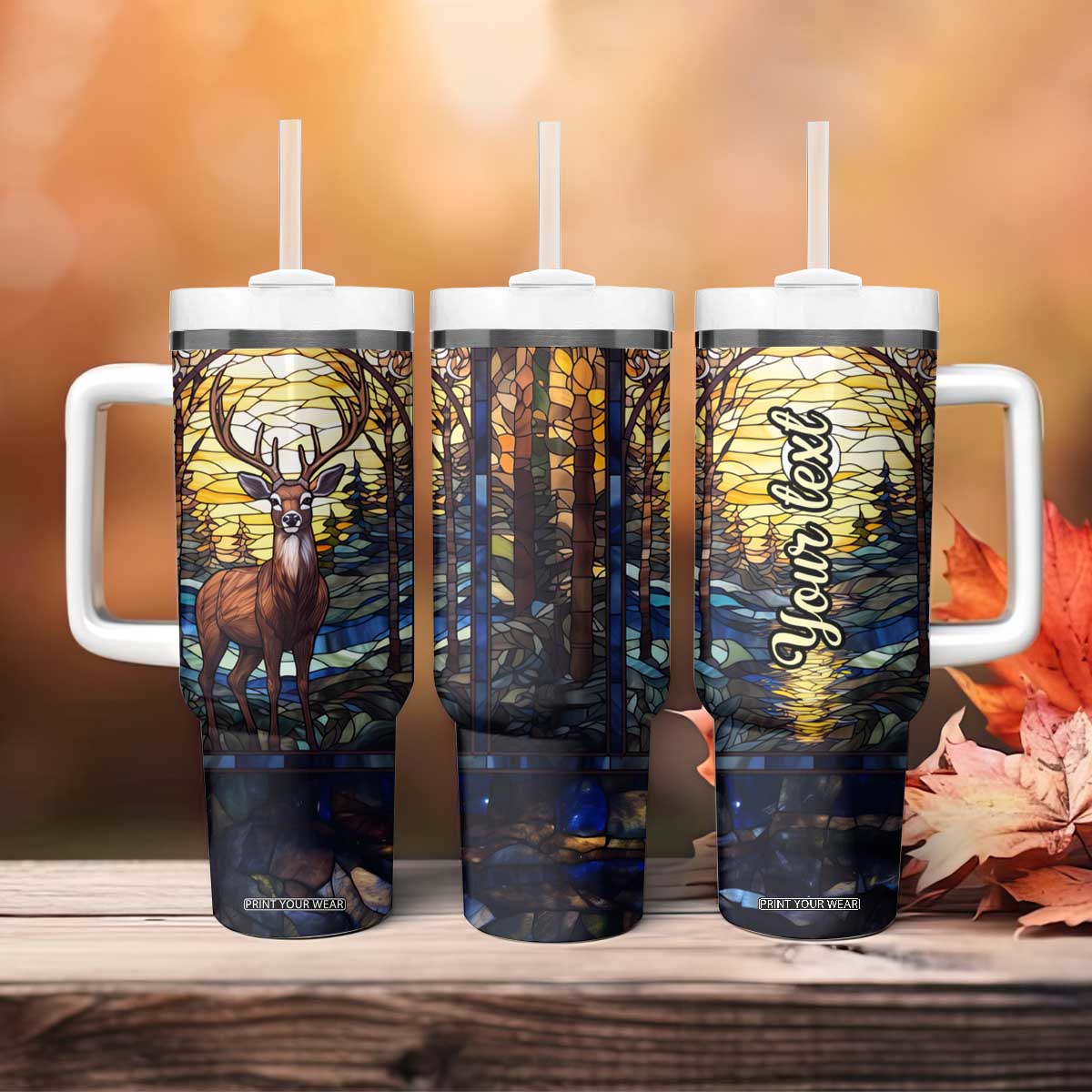 Deer Stained Glass Tumbler With Handle Personalized TS04 Print Your Wear