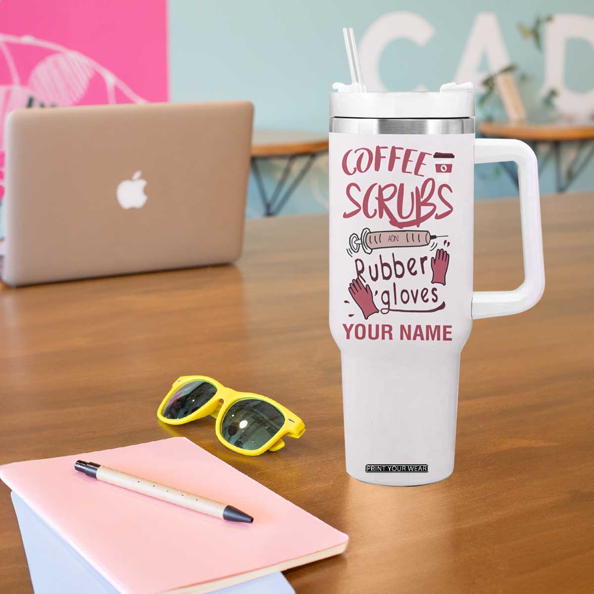 Coffee Scrubs And Rubber Gloves Tumbler With Handle Personalized TS04 Print Your Wear