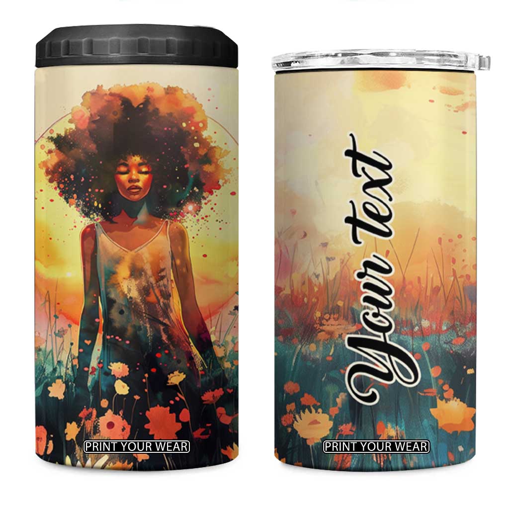 Black Women In Flower Field - Sun Set Watercolor Style Personalized 4 in 1 Can Cooler Tumbler TS04 One Size: 16 oz Multicolor Print Your Wear