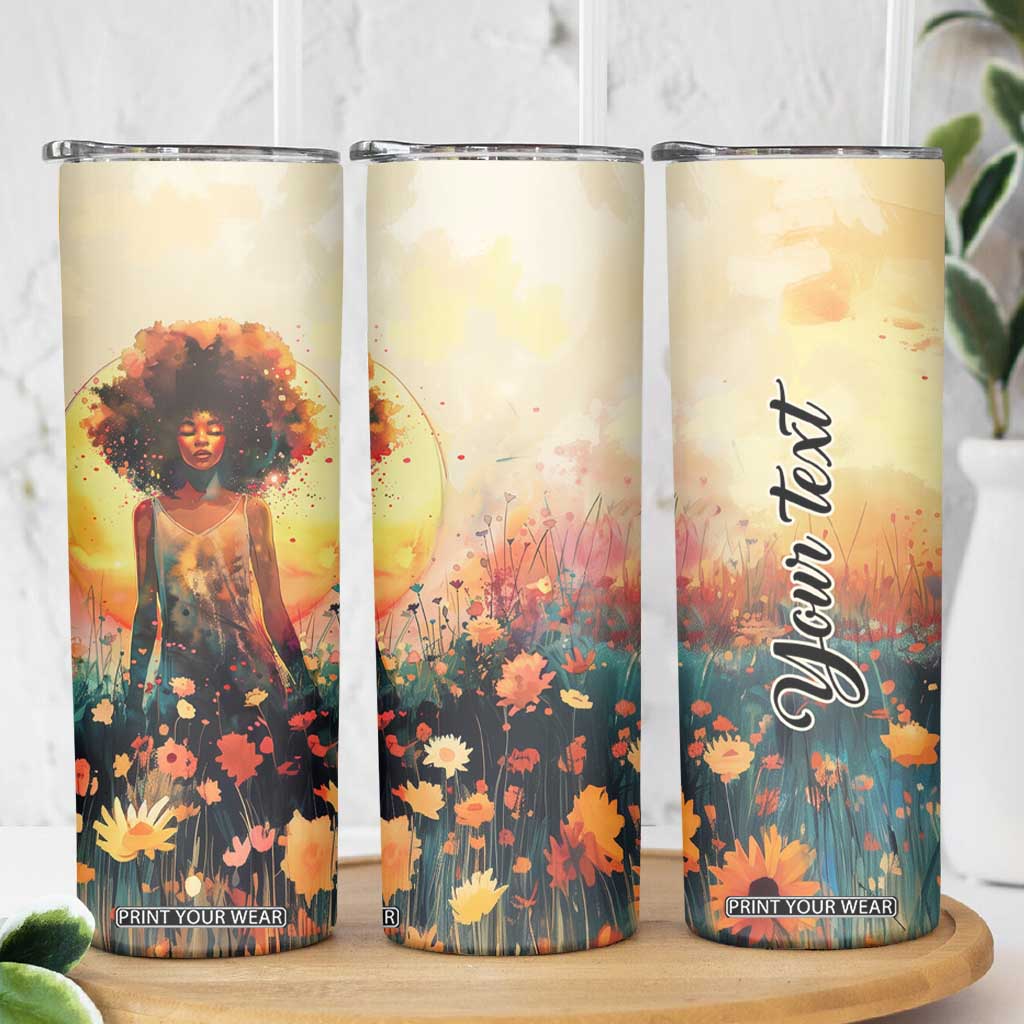 Black Women In Flower Field - Sun Set Watercolor Style Personalized Skinny Tumbler TS04 Print Your Wear