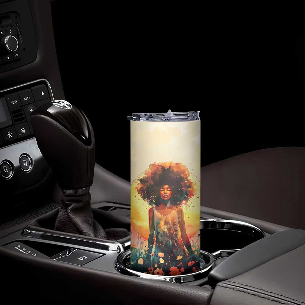 Black Women In Flower Field - Sun Set Watercolor Style Personalized Skinny Tumbler TS04 Print Your Wear