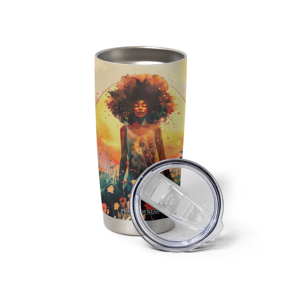 Black Women In Flower Field - Sun Set Watercolor Style Personalized Tumbler Cup TS04 Print Your Wear
