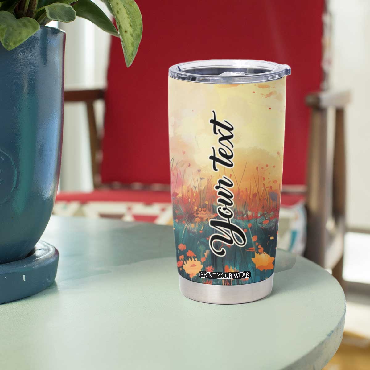 Black Women In Flower Field - Sun Set Watercolor Style Personalized Tumbler Cup TS04 Print Your Wear