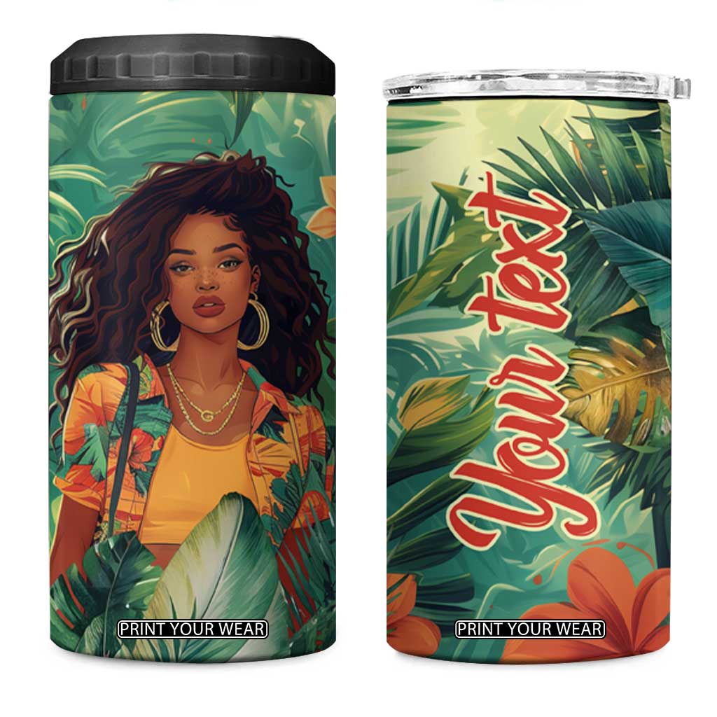 Black Woman Tropica Leaves Personalized 4 in 1 Can Cooler Tumbler TS04 One Size: 16 oz Multicolor Print Your Wear