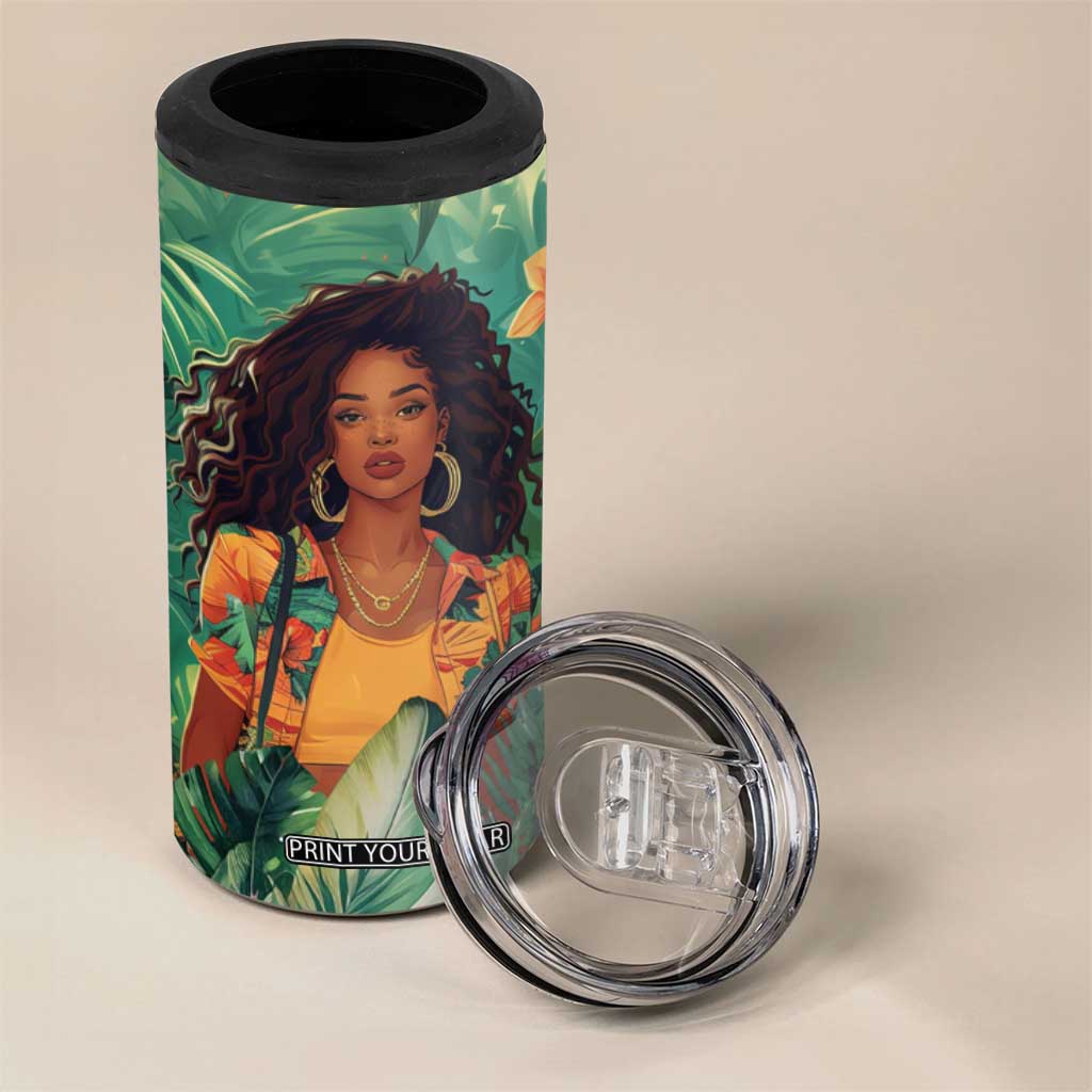Black Woman Tropica Leaves Personalized 4 in 1 Can Cooler Tumbler TS04 Print Your Wear