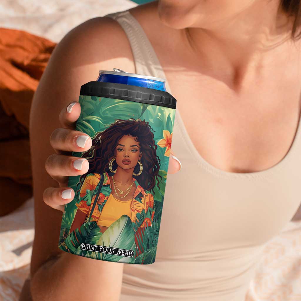Black Woman Tropica Leaves Personalized 4 in 1 Can Cooler Tumbler TS04 Print Your Wear