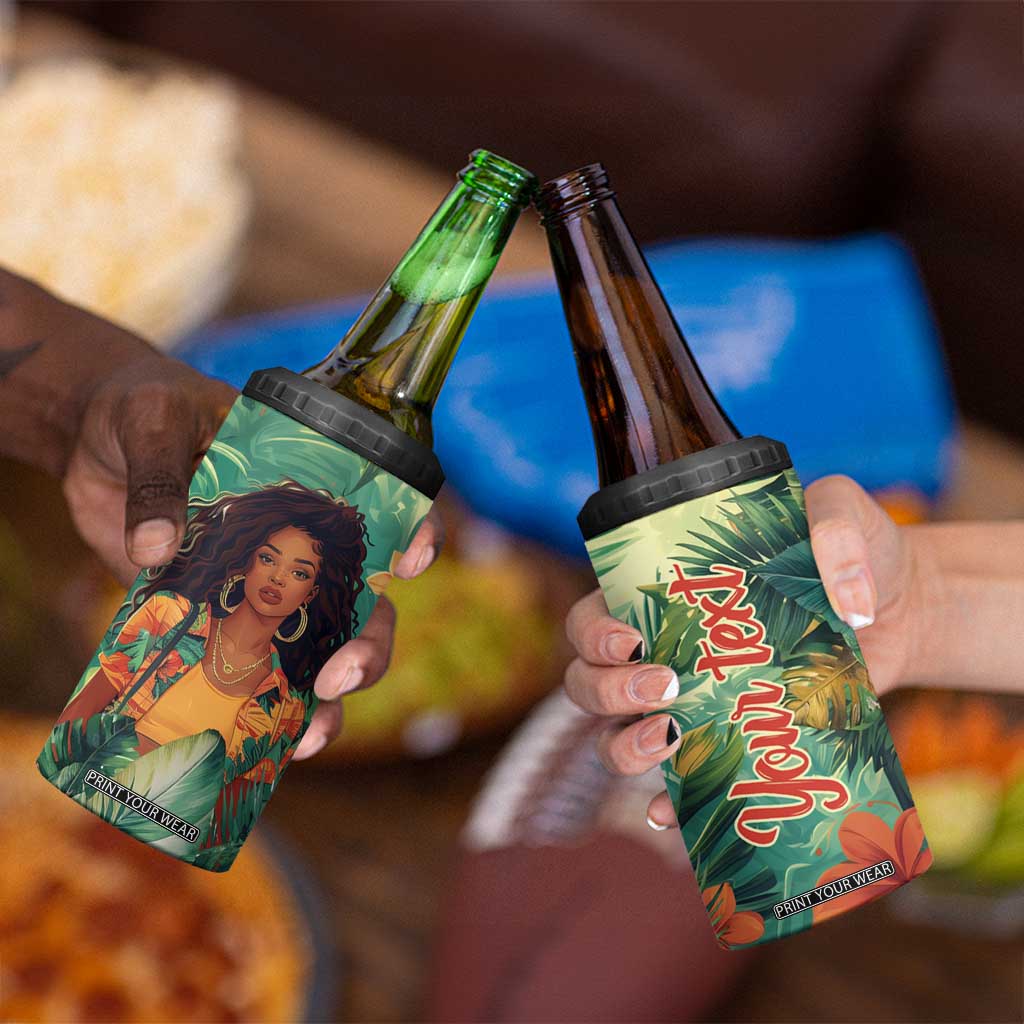 Black Woman Tropica Leaves Personalized 4 in 1 Can Cooler Tumbler TS04 Print Your Wear