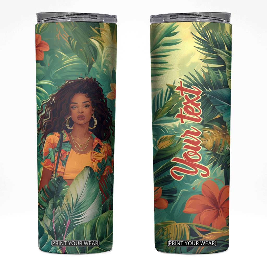 Black Woman Tropica Leaves Personalized Skinny Tumbler TS04 Multicolor Print Your Wear