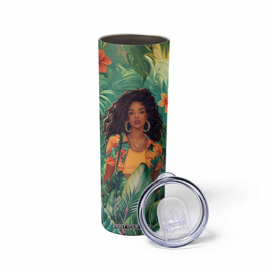 Black Woman Tropica Leaves Personalized Skinny Tumbler TS04 Print Your Wear