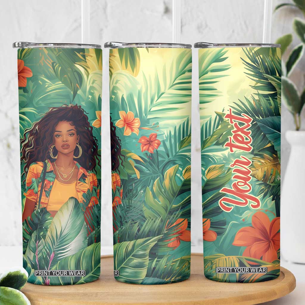 Black Woman Tropica Leaves Personalized Skinny Tumbler TS04 Print Your Wear