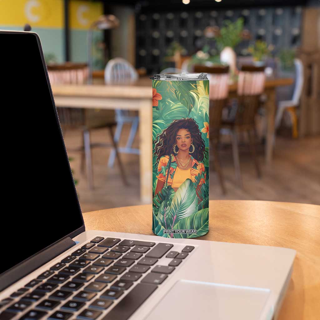Black Woman Tropica Leaves Personalized Skinny Tumbler TS04 Print Your Wear