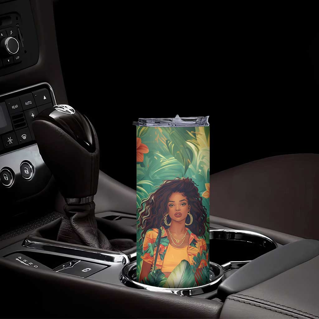 Black Woman Tropica Leaves Personalized Skinny Tumbler TS04 Print Your Wear