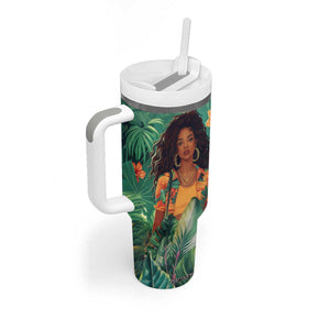 Black Woman Tropica Leaves Personalized Tumbler With Handle TS04 Print Your Wear