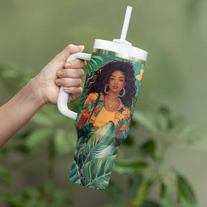 Black Woman Tropica Leaves Personalized Tumbler With Handle TS04 Print Your Wear