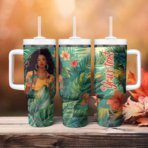 Black Woman Tropica Leaves Personalized Tumbler With Handle TS04 Print Your Wear