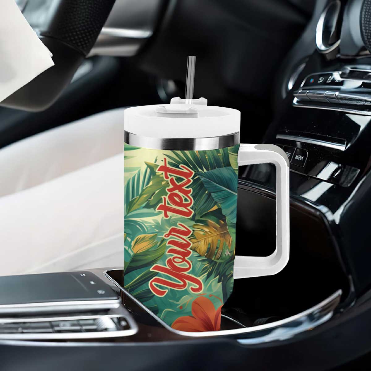 Black Woman Tropica Leaves Personalized Tumbler With Handle TS04 Print Your Wear