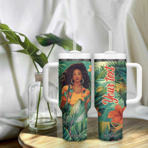 Black Woman Tropica Leaves Personalized Tumbler With Handle TS04 Print Your Wear