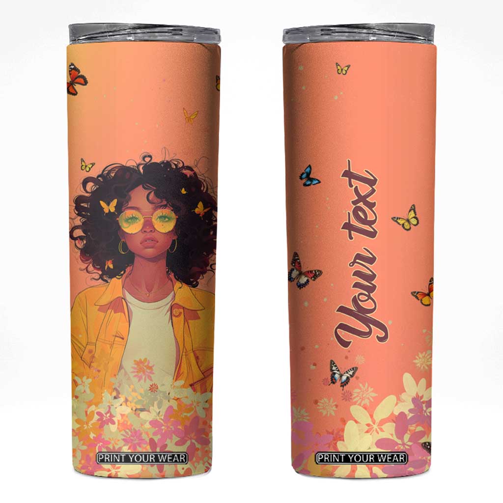 Lovely Black Woman Butterfly Personalized Skinny Tumbler TS04 Orange Print Your Wear