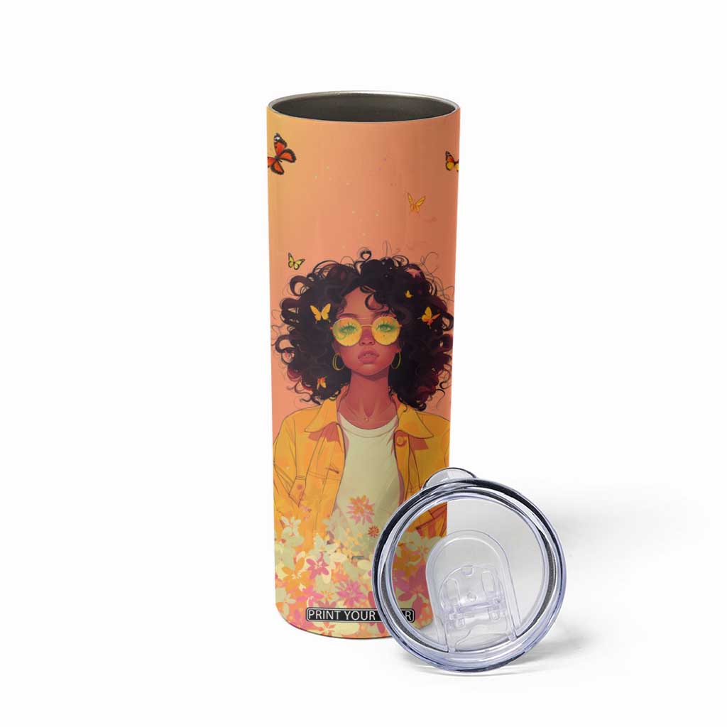 Lovely Black Woman Butterfly Personalized Skinny Tumbler TS04 Print Your Wear