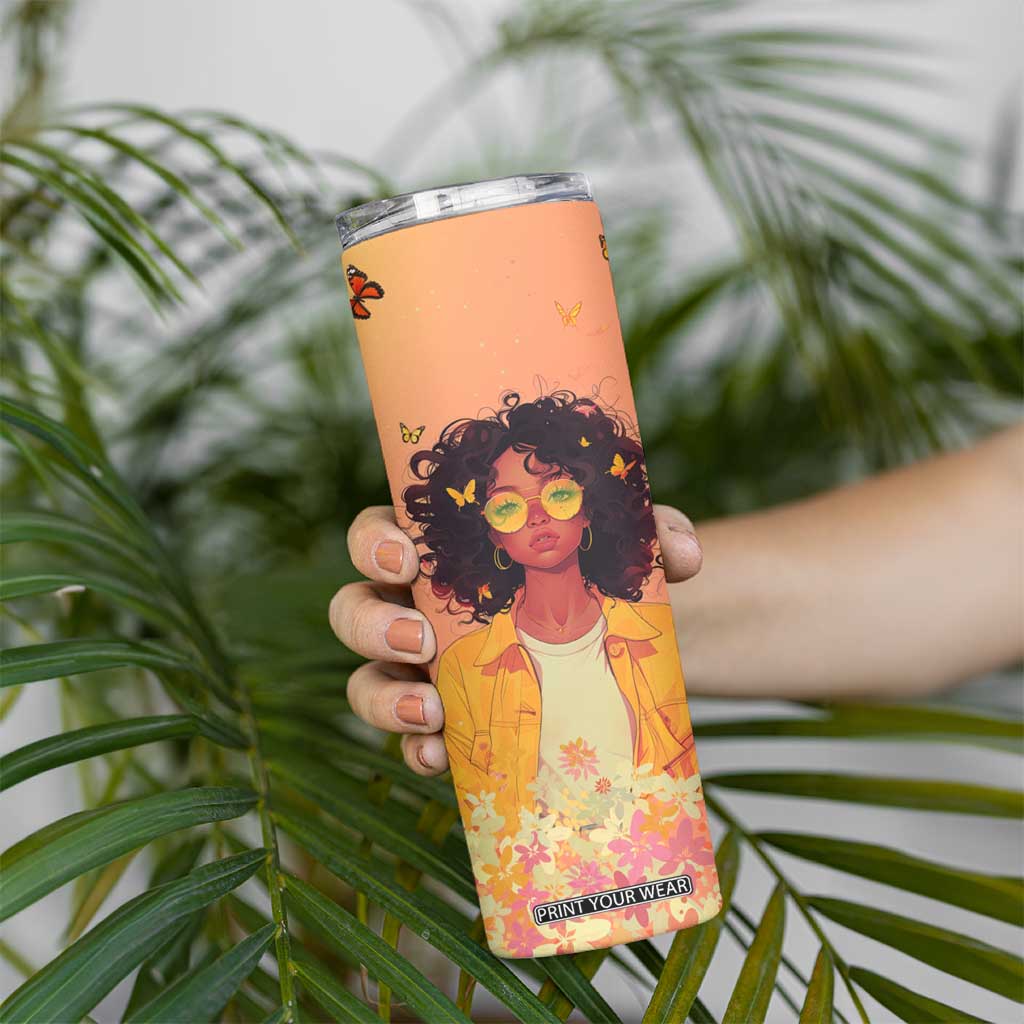 Lovely Black Woman Butterfly Personalized Skinny Tumbler TS04 Print Your Wear