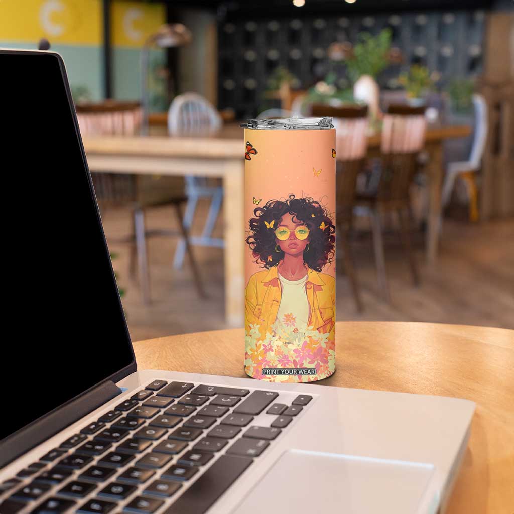 Lovely Black Woman Butterfly Personalized Skinny Tumbler TS04 Print Your Wear