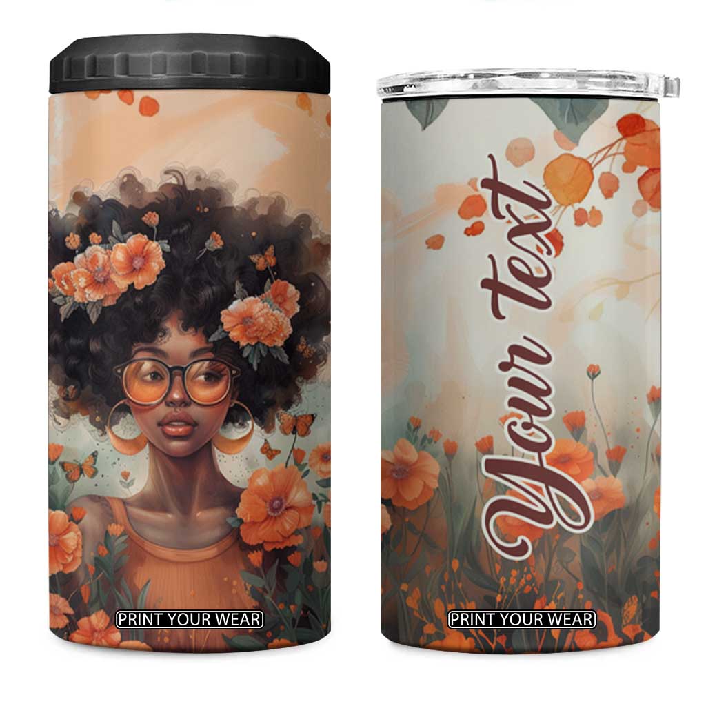 Black Woman And Flowers Field Personalized 4 in 1 Can Cooler Tumbler TS04 One Size: 16 oz Multicolor Print Your Wear