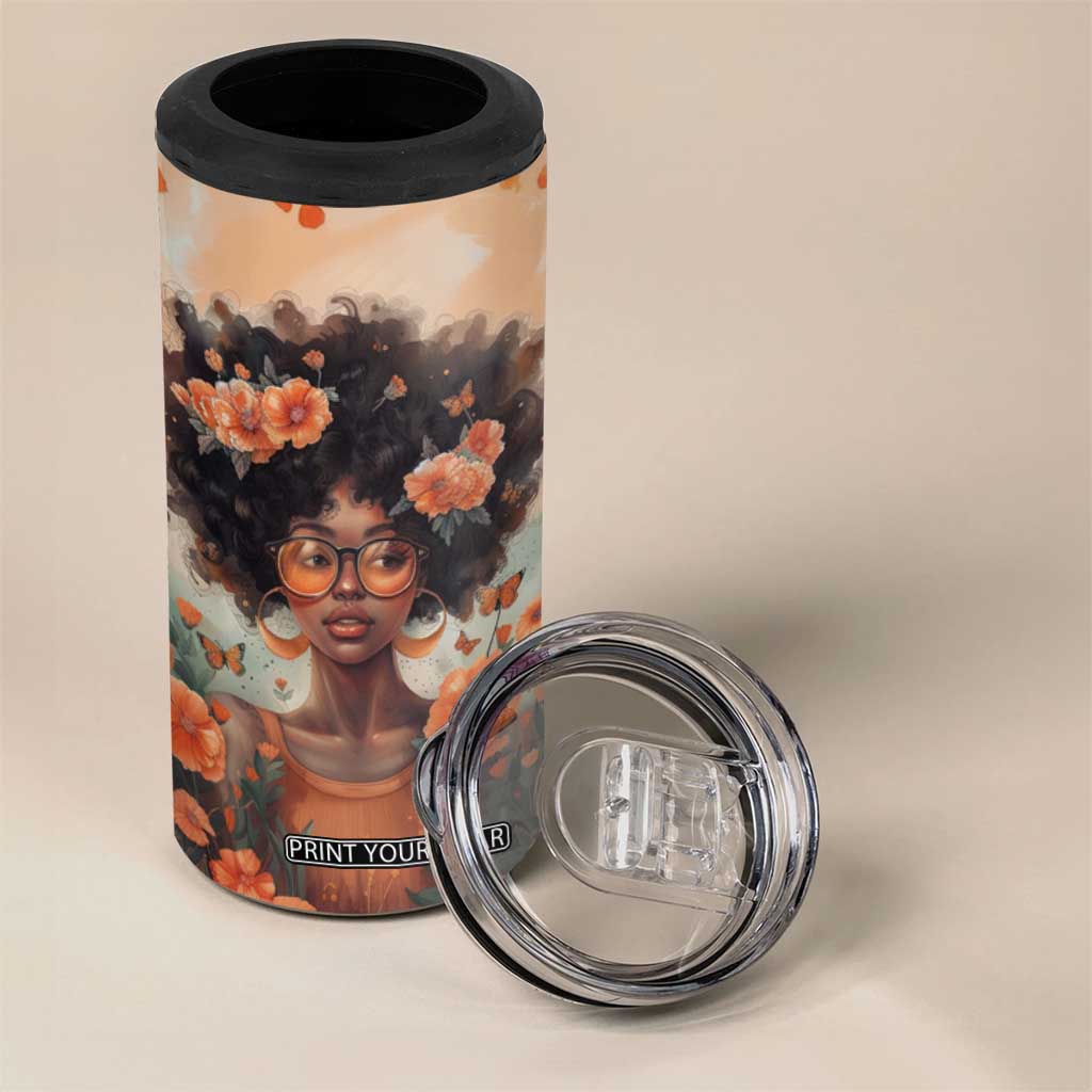 Black Woman And Flowers Field Personalized 4 in 1 Can Cooler Tumbler TS04 Print Your Wear