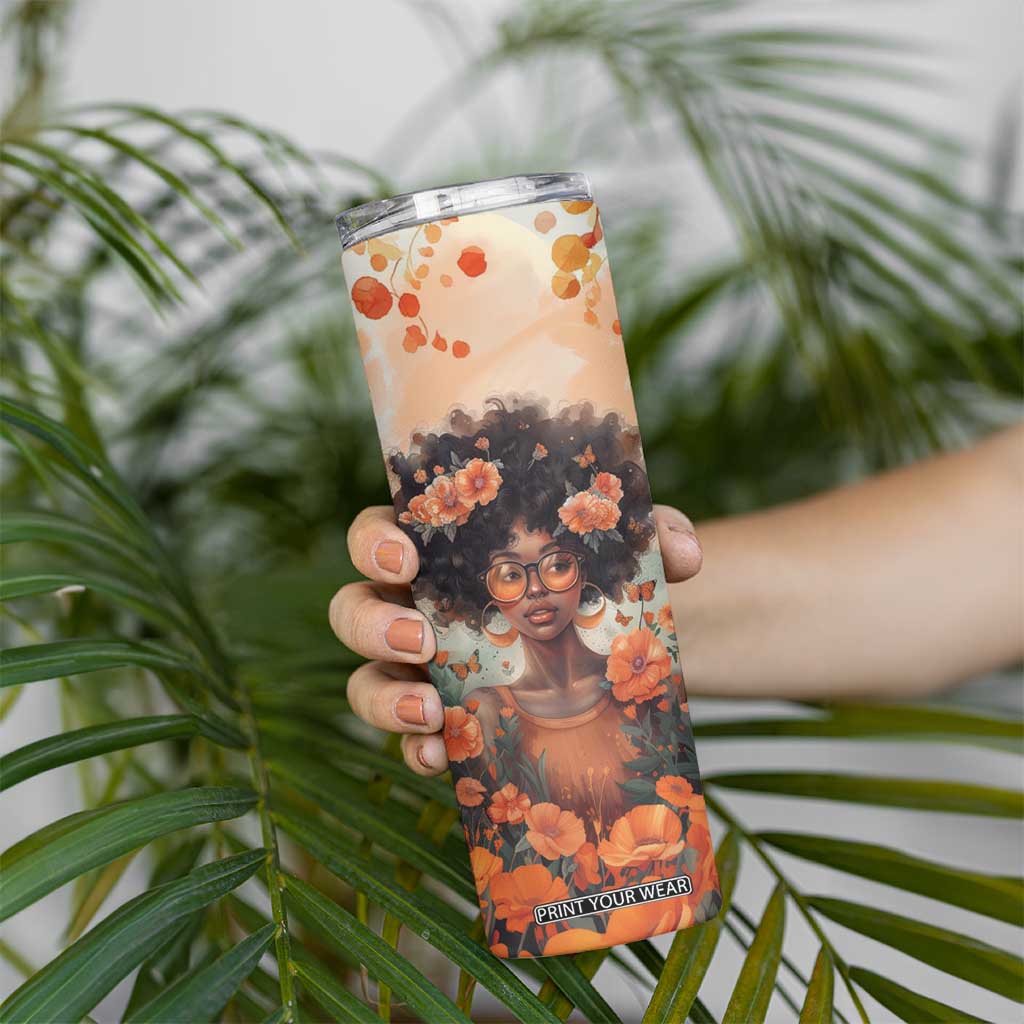 Black Woman And Flowers Field Personalized Skinny Tumbler TS04 Print Your Wear