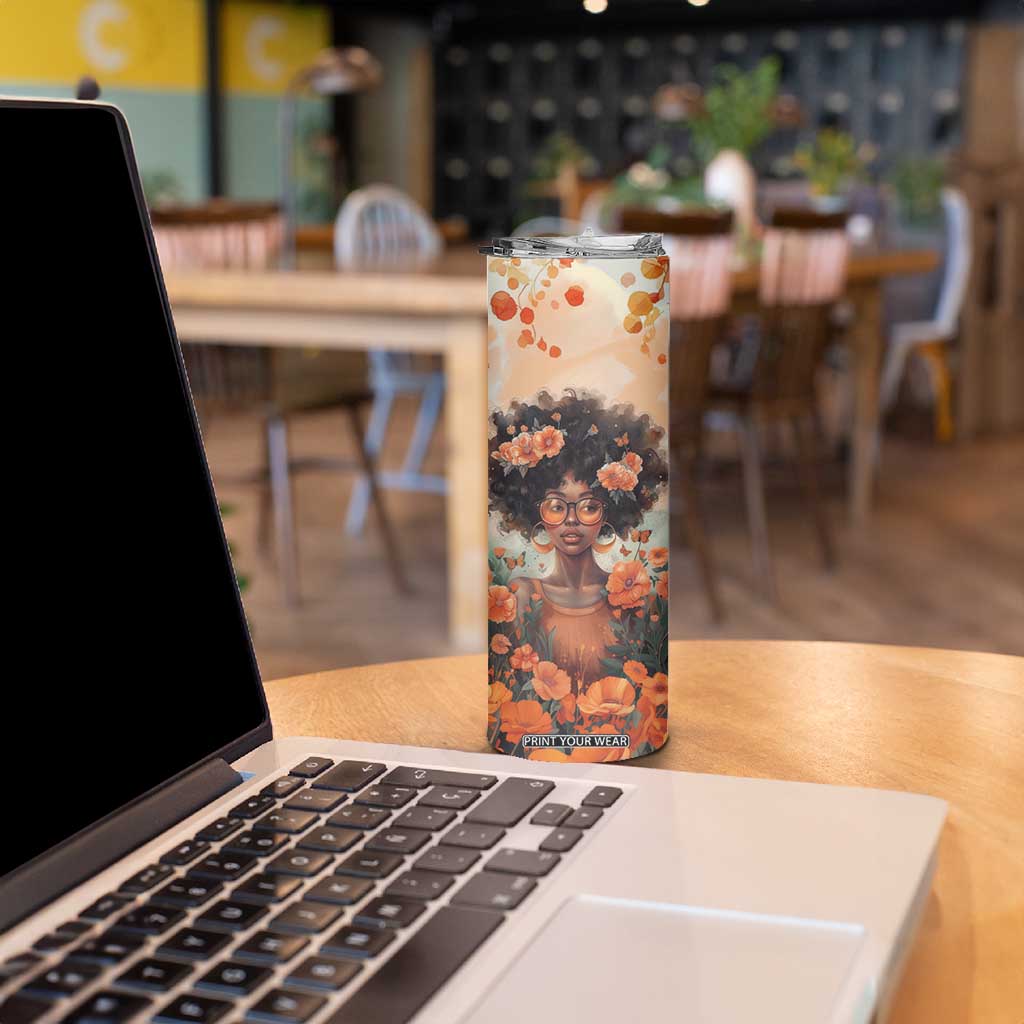 Black Woman And Flowers Field Personalized Skinny Tumbler TS04 Print Your Wear