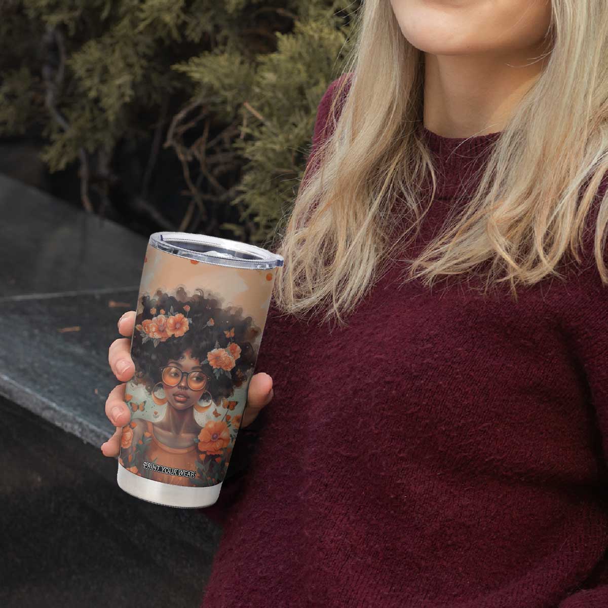 Black Woman And Flowers Field Personalized Tumbler Cup TS04 Print Your Wear