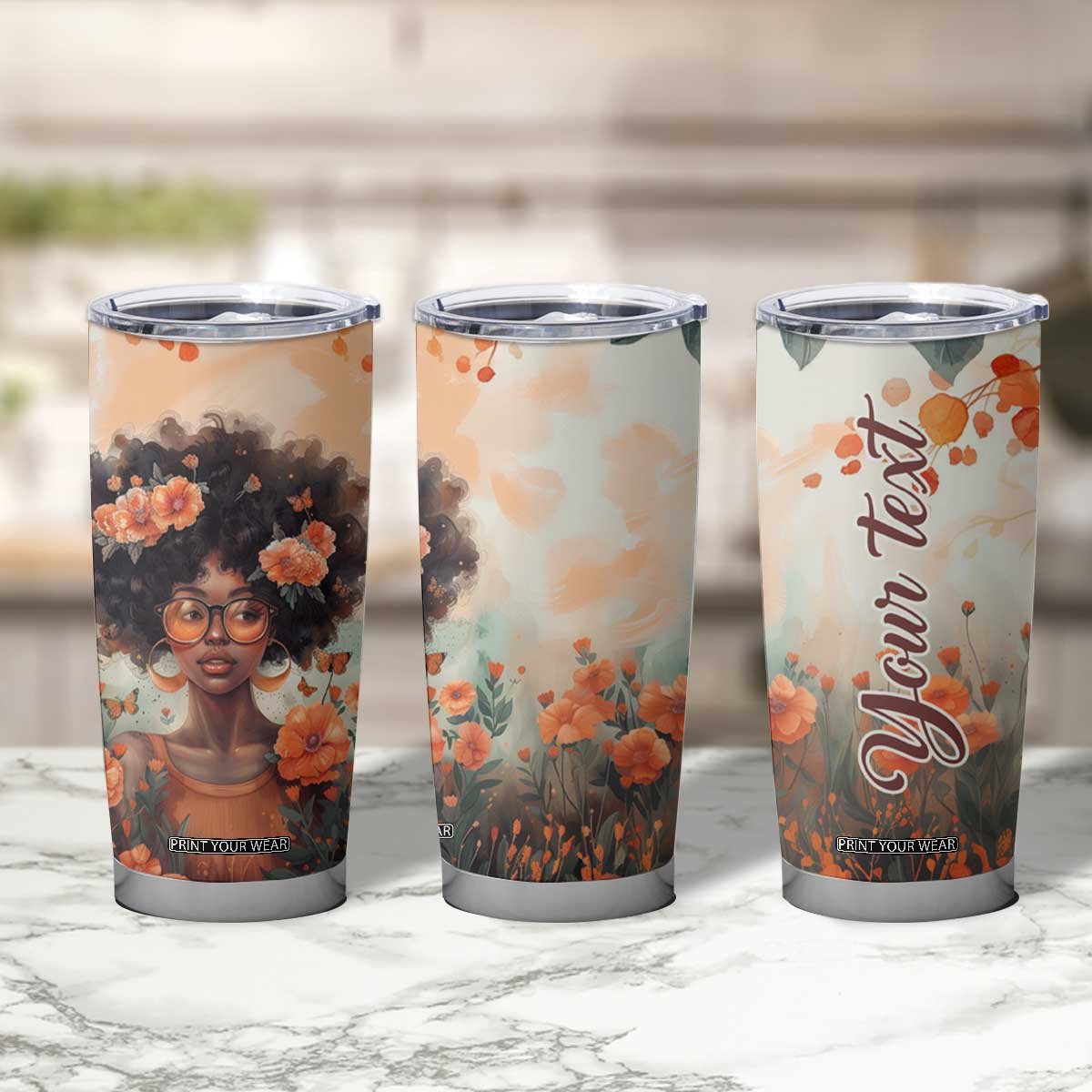 Black Woman And Flowers Field Personalized Tumbler Cup TS04 Print Your Wear