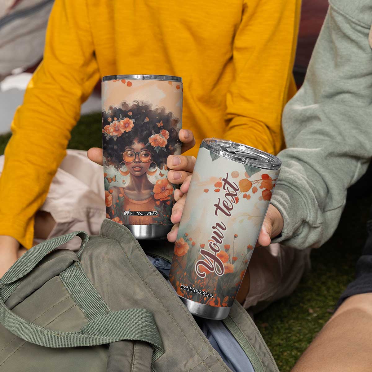 Black Woman And Flowers Field Personalized Tumbler Cup TS04 Print Your Wear