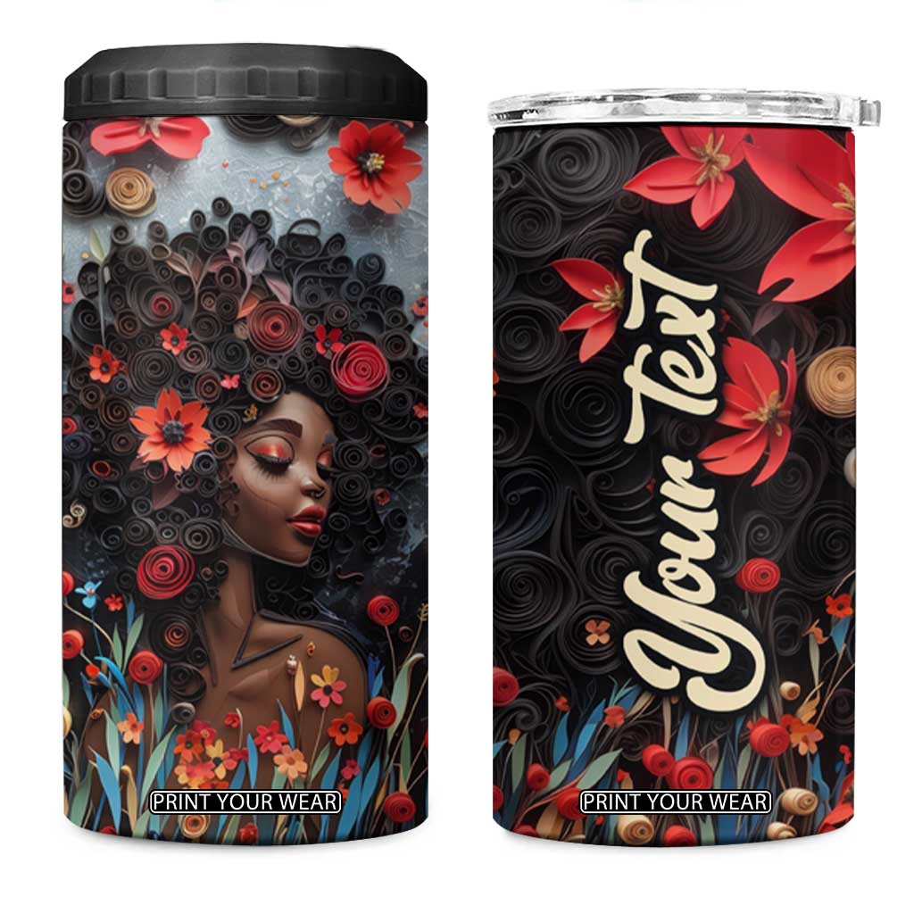 Black Woman Floral Quilling Art 4 in 1 Can Cooler Tumbler TS04 One Size: 16 oz Black Red Print Your Wear