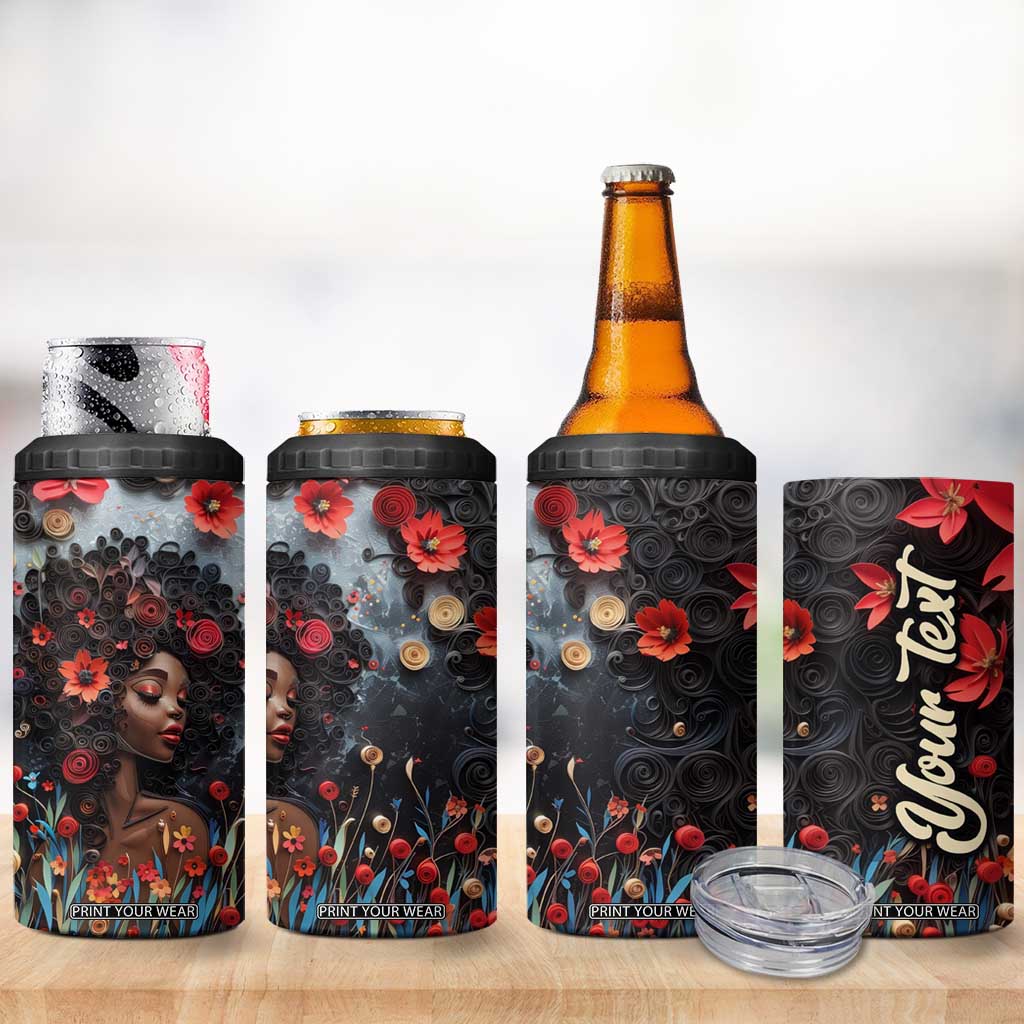 Black Woman Floral Quilling Art 4 in 1 Can Cooler Tumbler TS04 Print Your Wear