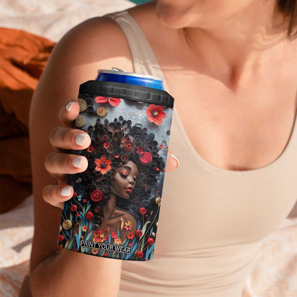 Black Woman Floral Quilling Art 4 in 1 Can Cooler Tumbler TS04 Print Your Wear