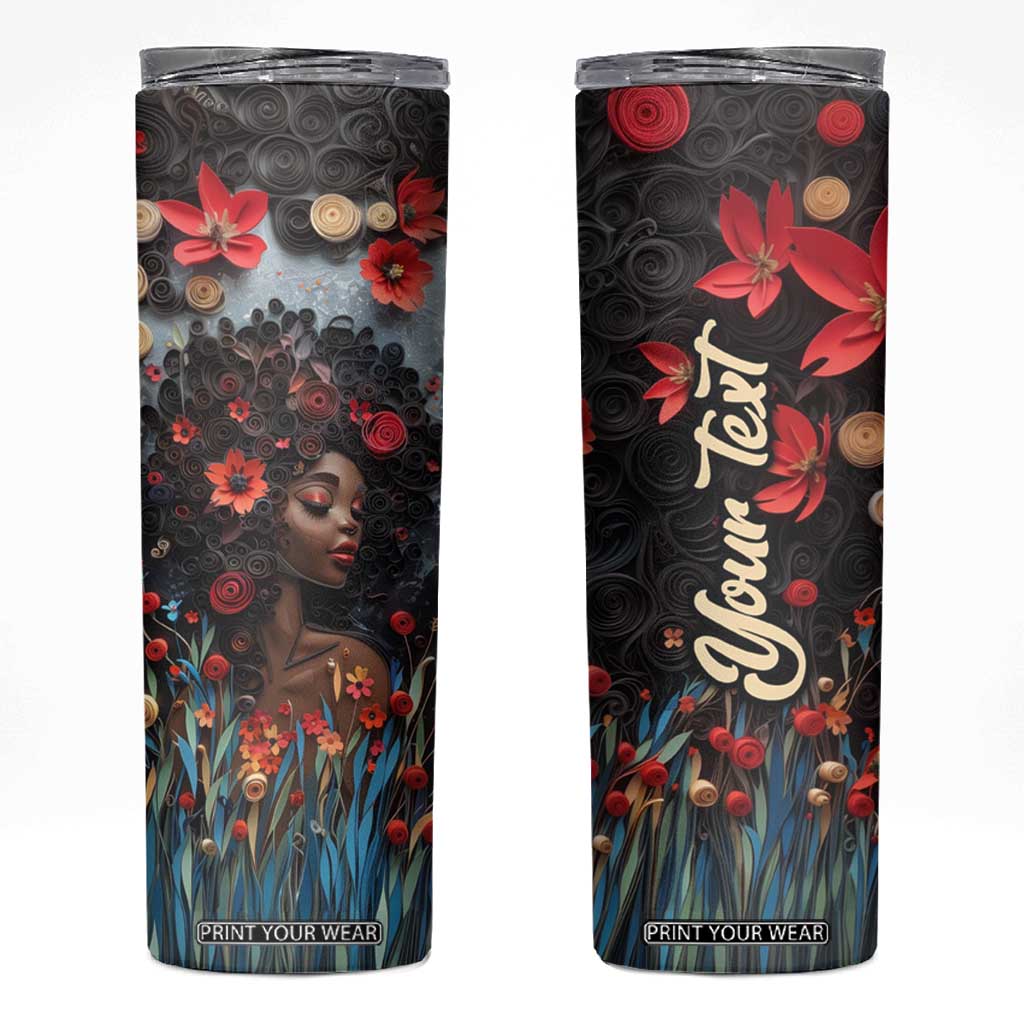 Black Woman Floral Quilling Art Skinny Tumbler TS04 Black Red Print Your Wear