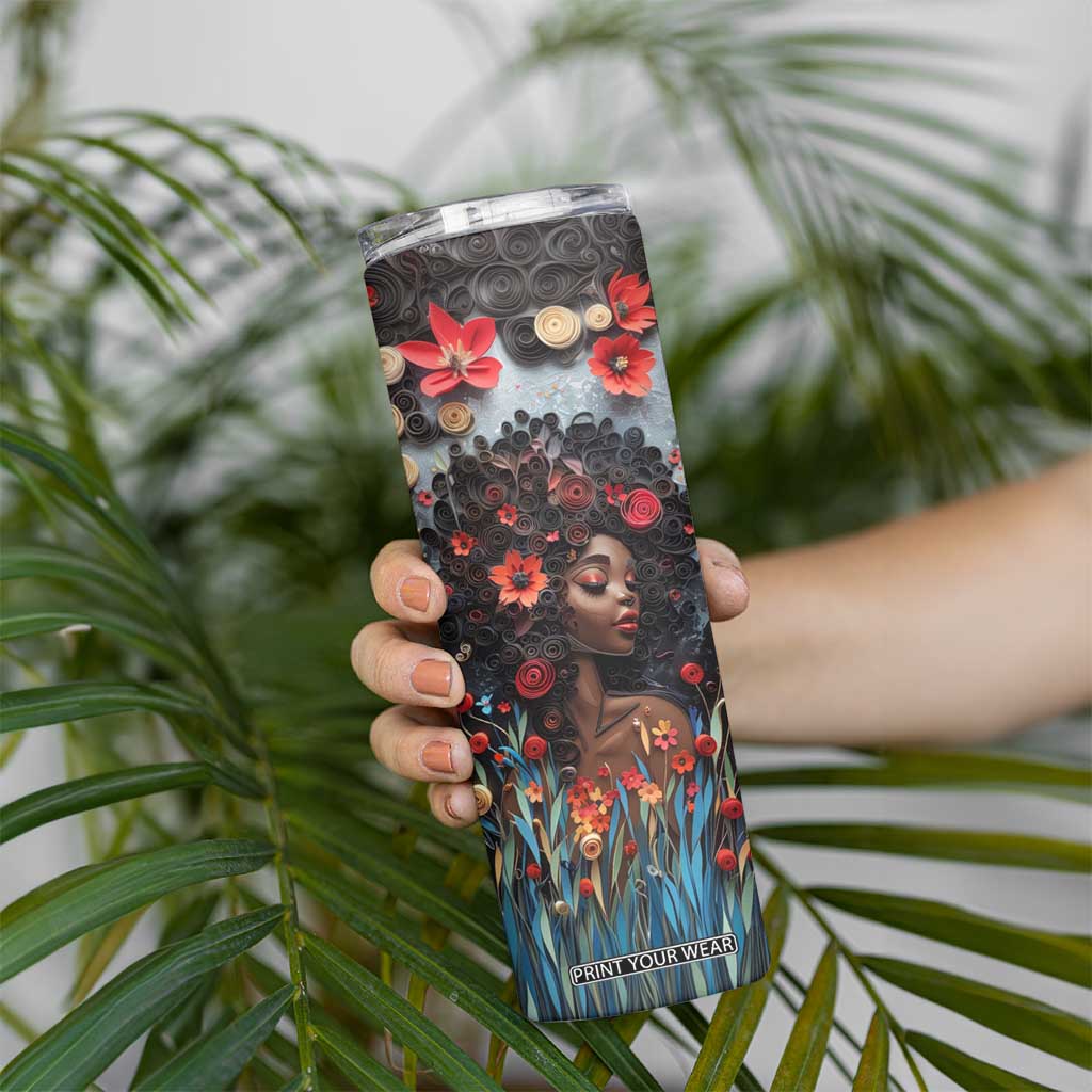 Black Woman Floral Quilling Art Skinny Tumbler TS04 Print Your Wear