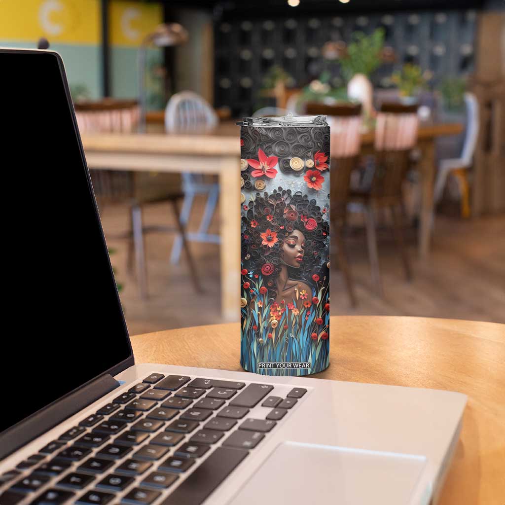Black Woman Floral Quilling Art Skinny Tumbler TS04 Print Your Wear