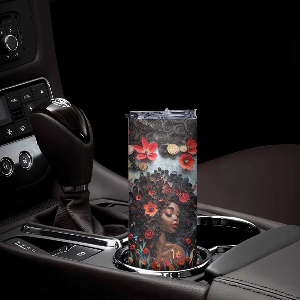 Black Woman Floral Quilling Art Skinny Tumbler TS04 Print Your Wear