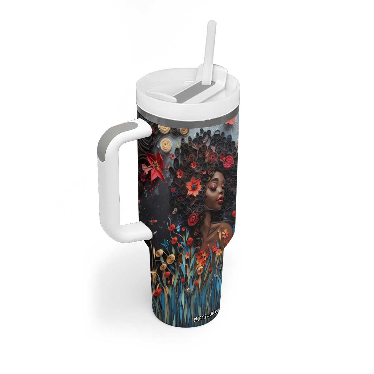 Black Woman Floral Quilling Art Tumbler With Handle TS04 Print Your Wear