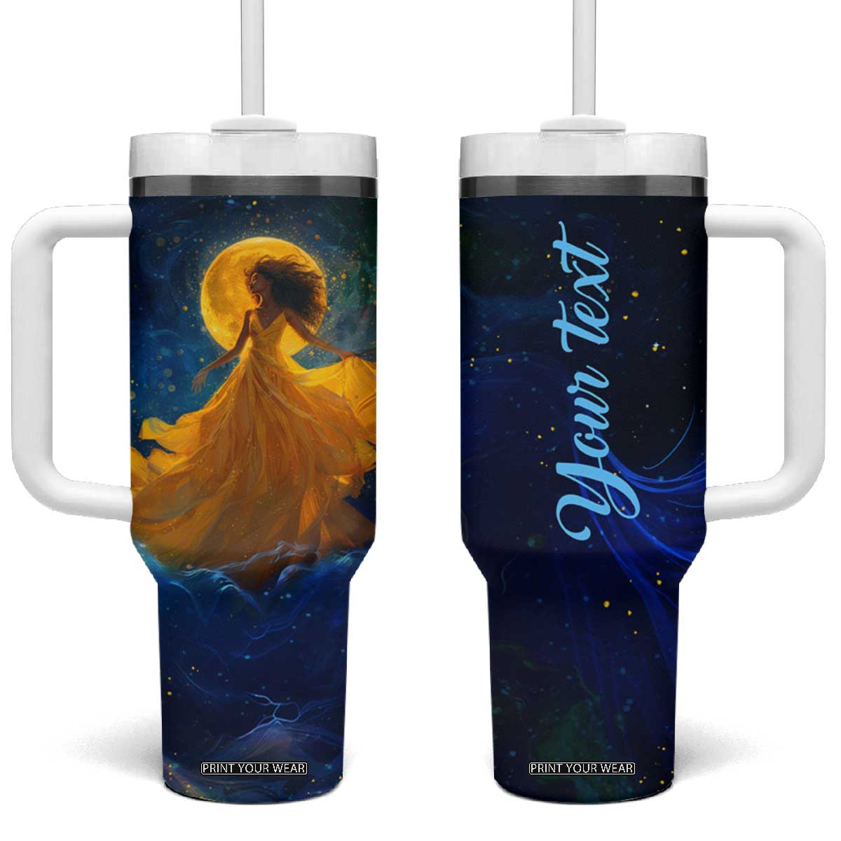 Black Woman Dancing In Starry Night Tumbler With Handle TS04 One Size: 40 oz Blue Print Your Wear
