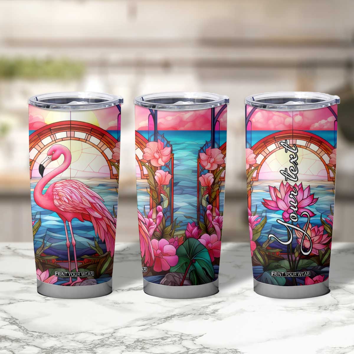 Flamingo Mosaic Tropical Garden Tumbler Cup Personalized TS04 Print Your Wear