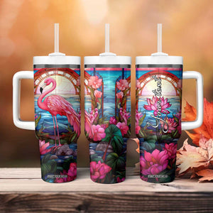 Flamingo Mosaic Tropical Garden Tumbler With Handle Personalized TS04 Print Your Wear