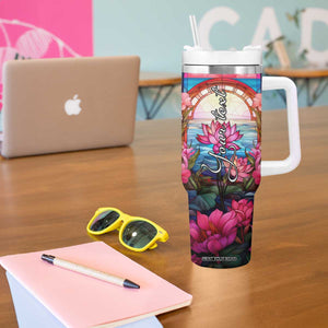 Flamingo Mosaic Tropical Garden Tumbler With Handle Personalized TS04 Print Your Wear